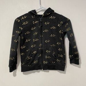 Cat & Jack Girls Black Gold Heart Sherpa-Lined Zip Hoodie Size 5 (6/6X)
